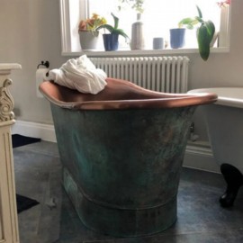 Copper Bathtub - Weathered Blue-Green Exterior